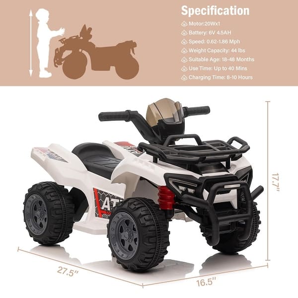 dimension image slide 1 of 4, Kids ATV 4 Wheeler, 6V Ride on Toy Car for Toddlers Boys & Girls w/Music