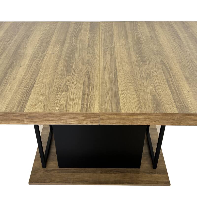 Extendable Dining Table, Wood Kitchen Table for 6-10 People, Large Home Office Table with Thick Top & Wide Feet