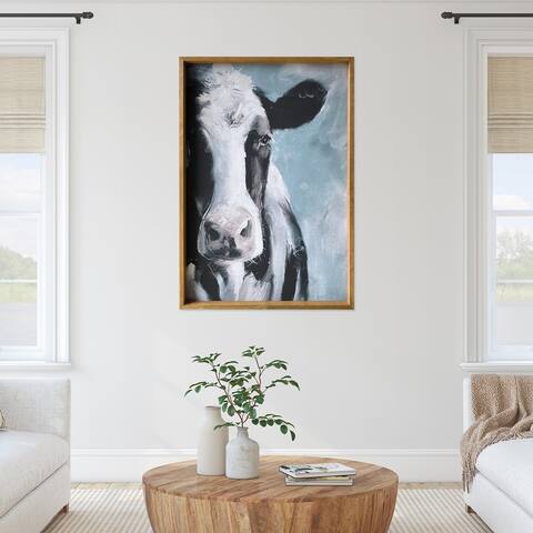 Gallery 57 Staring Cow 24x36 Wood Framed Canvas Wall Art