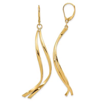 Curata 14k Yellow Gold Polished 73.25x2.5mm Double Row Waves Leverback Earrings