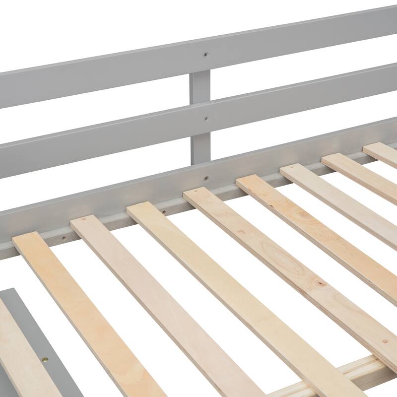 Loft Bed with Retractable Desk Drawers Shelf Staircase Full Size