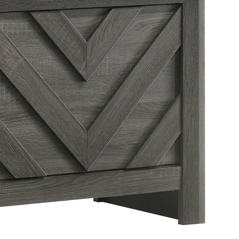 Velz TV Media Stand Cabinet, 2 Chevron Doors. Open Shelves, Dark Gray