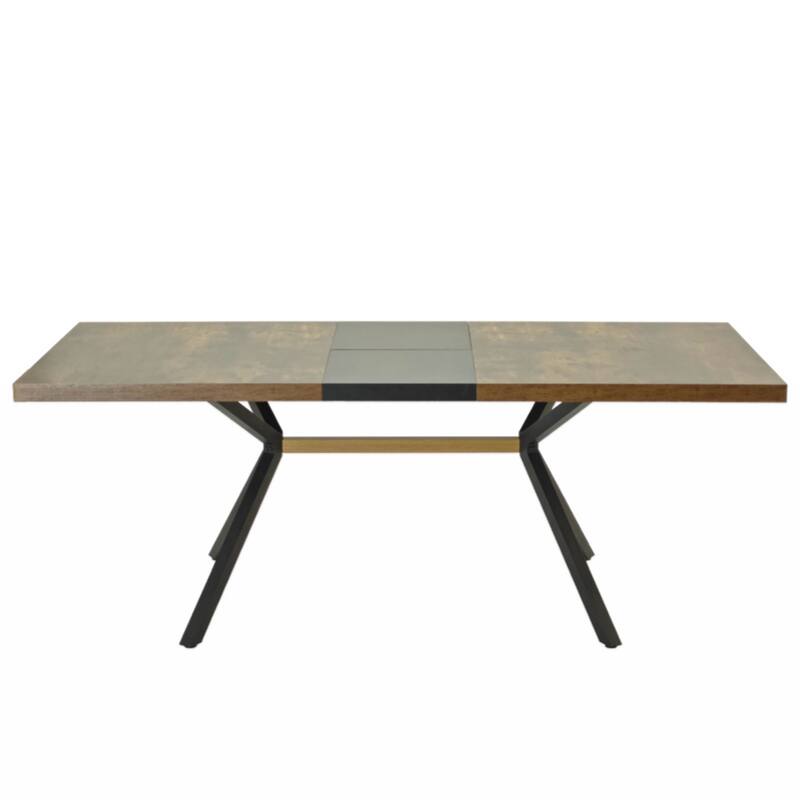 62.99"- 78.74" Vintage Rectangular Stretch Dining Table With Antique Wooden Tabletop and Black Embossed Centerboard