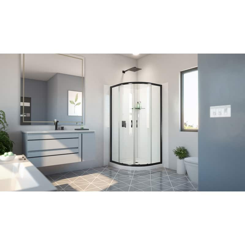 DreamLine Prime 33 in. x 33 in. x 78 3/4 in. H Shower Enclosure, Base, and White Wall Kit in Satin Black and Clear Glass