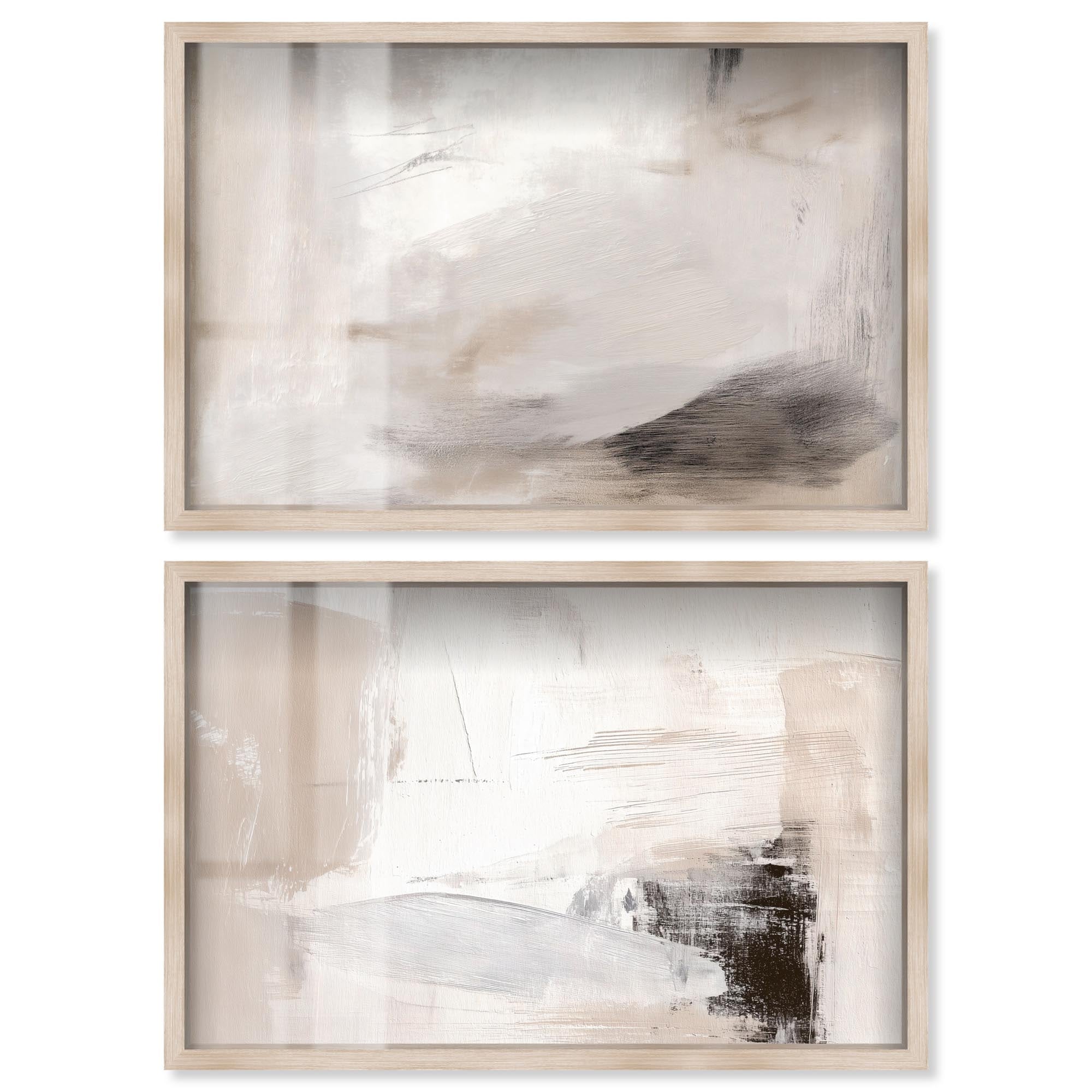 Neutral Harmony Abstract Room Art Set of 2 Shadowbox Print by Art Remedy