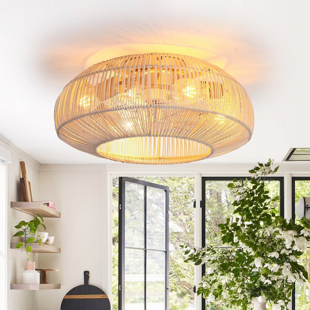 20" 4-Light Farmhouse Flush Mount Ceiling Fan with Light