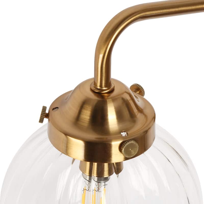 Modern Gold 3-Light Bathroom Vanity Lights Pumpkin Globe Glass Wall Sconces - 22"Lx6.8"Wx7.4"H
