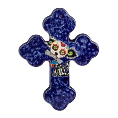 Novica Handmade Catrina Pup Ceramic Wall Cross