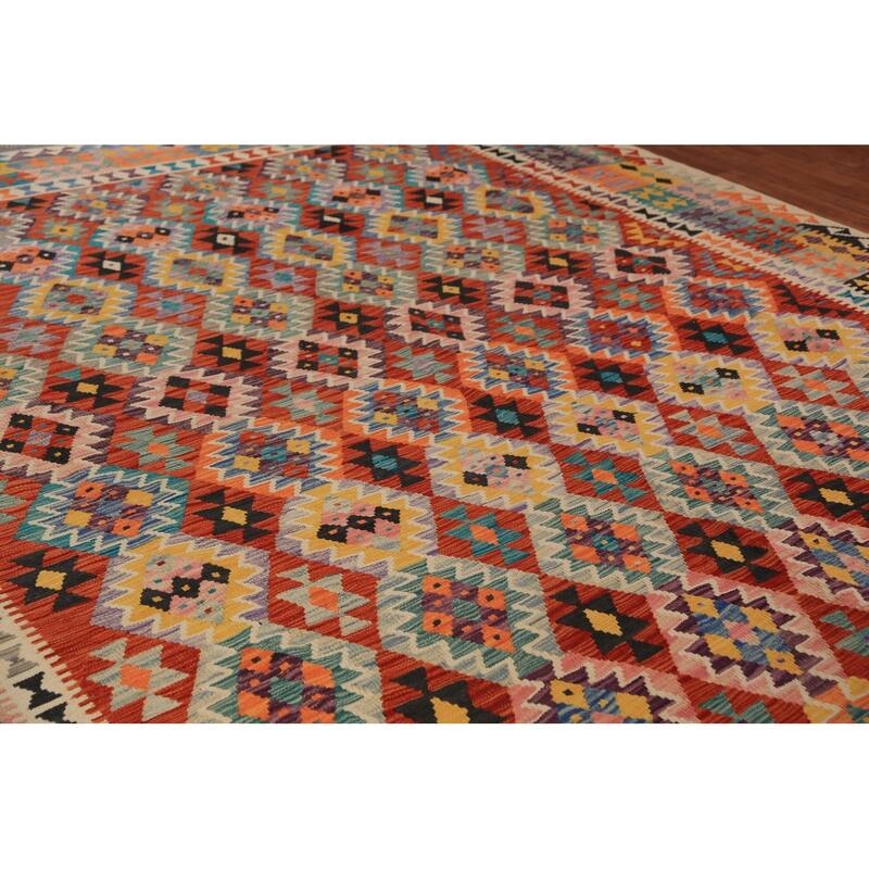 Reversible Kilim Rug Flatweave Multi-Color Wool Carpet - 10'2"x 12'10"