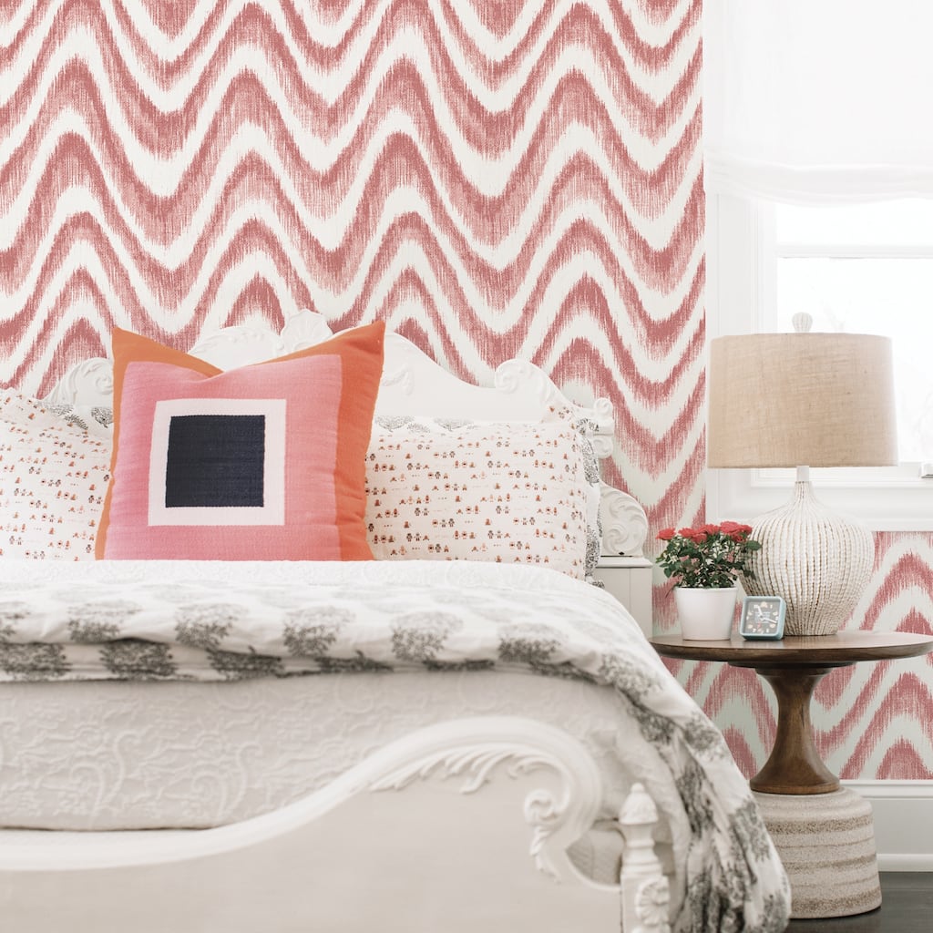 Merced, Bargello Red Faux Grasscloth Wave, 33 FT. L x 20.5In. W Wallpaper Roll