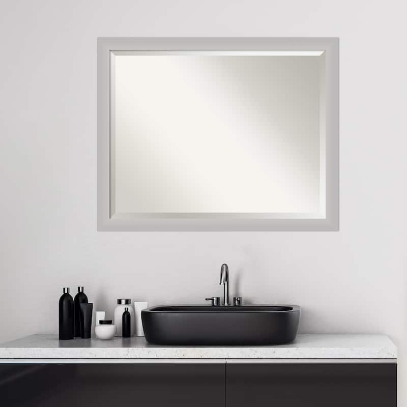 Beveled Wood Bathroom Wall Mirror - Low Luster Silver Frame - Low Luster Silver