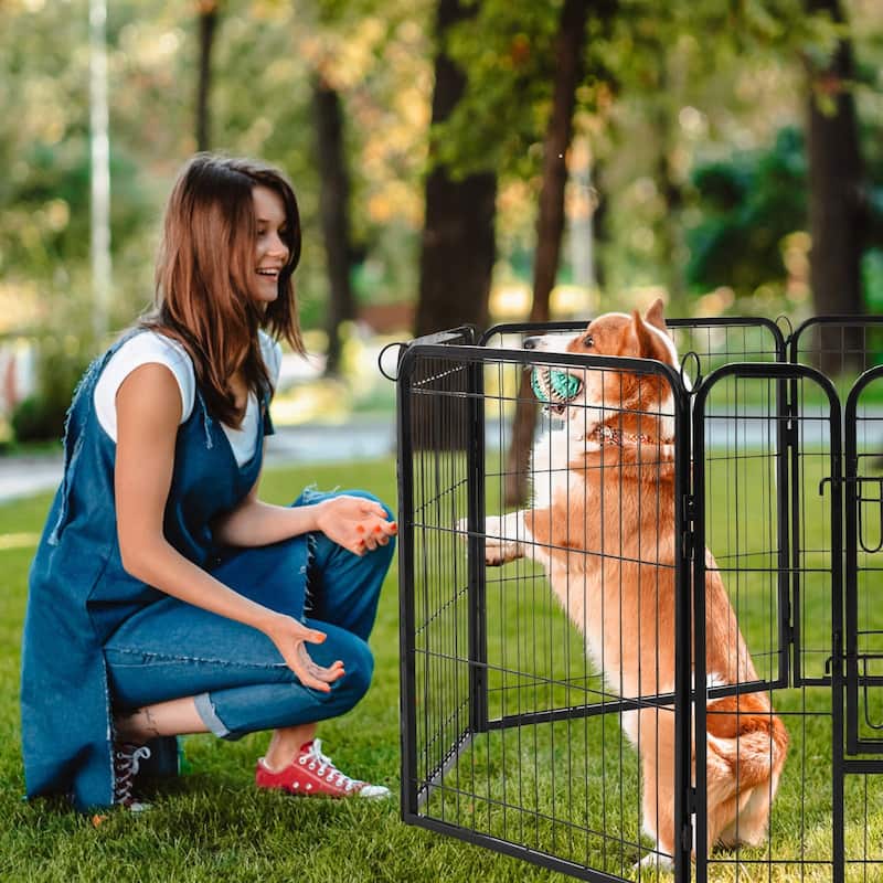 Foldable Dog Playpen 8 Panels Metal Pet Exercise Pen with Storage Bag