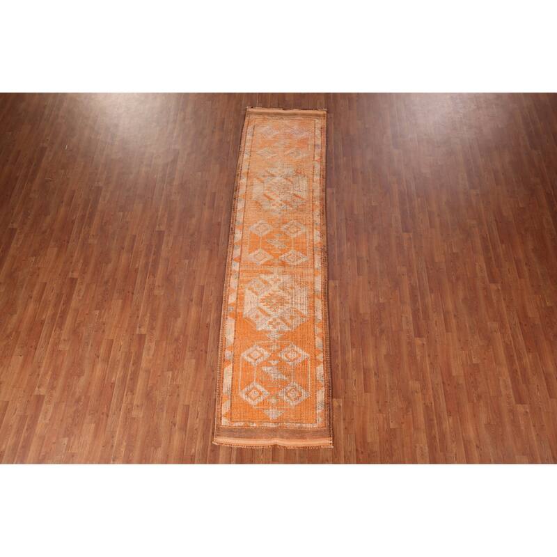 Transitional Oushak Turkish Vintage Runner Rug Handmade Wool Carpet - 2'10"x 11'2"