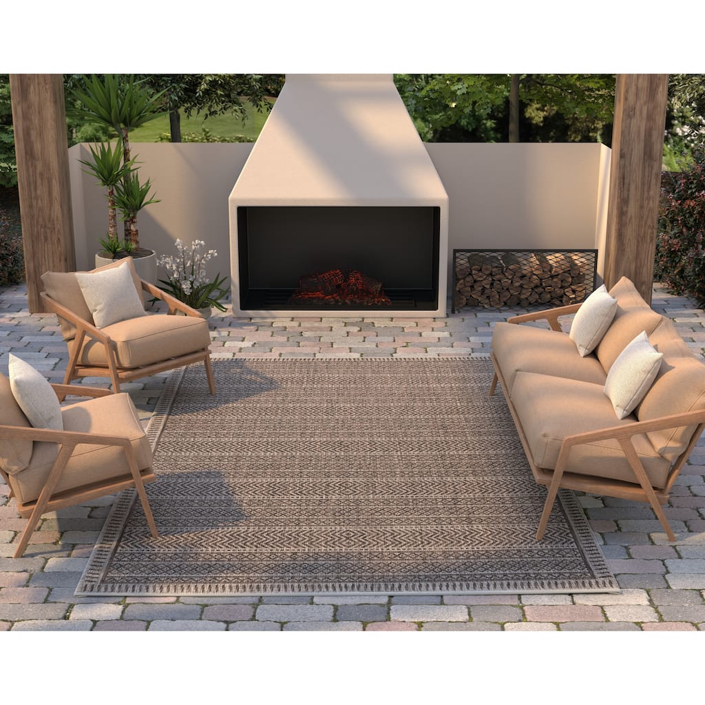 Porch & Den Ziebart Mocha Tribal Outdoor Rug