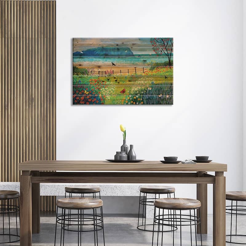 Garden Beside The Sea Print On Wood by Jo Grundy - Multi-Color