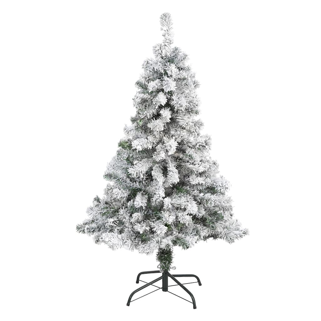 4ft. Flocked Spruce Artificial Christmas Tree - Compact Winter Wonderland Holiday X-Mas Accent