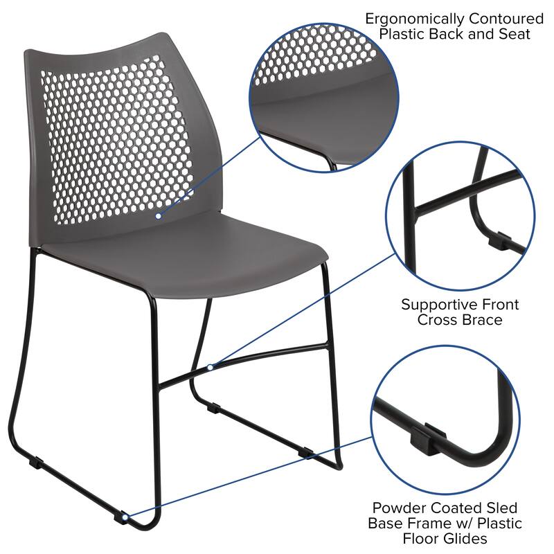 661 lb. Capacity Stack Chair with Air-Vent Back and Powder Coated Sled Base