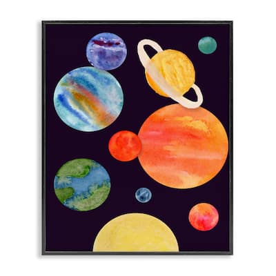 Stupell Watercolor Planets on Black Framed Giclee Art Design By Corinne Rose Designs