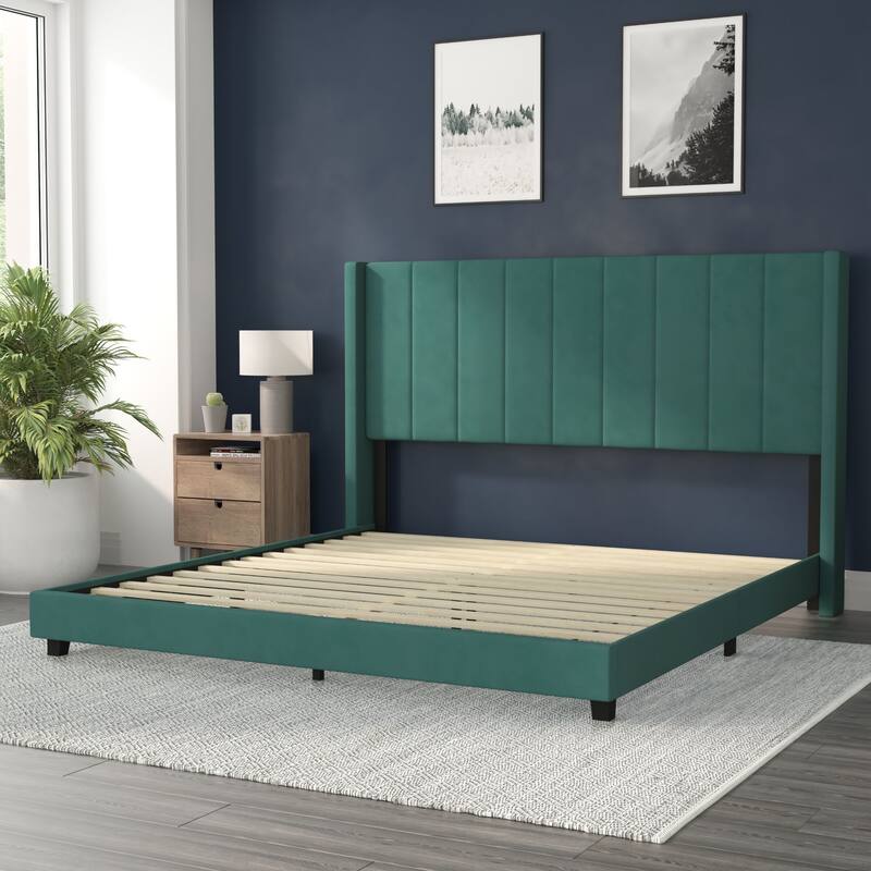Upholstered Platform Bed with Wingback Headboard
