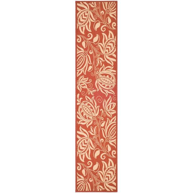 SAFAVIEH Courtyard Leatrice Indoor/ Outdoor Patio Backyard Rug - 2'3" x 10' Runner - Red/Natural