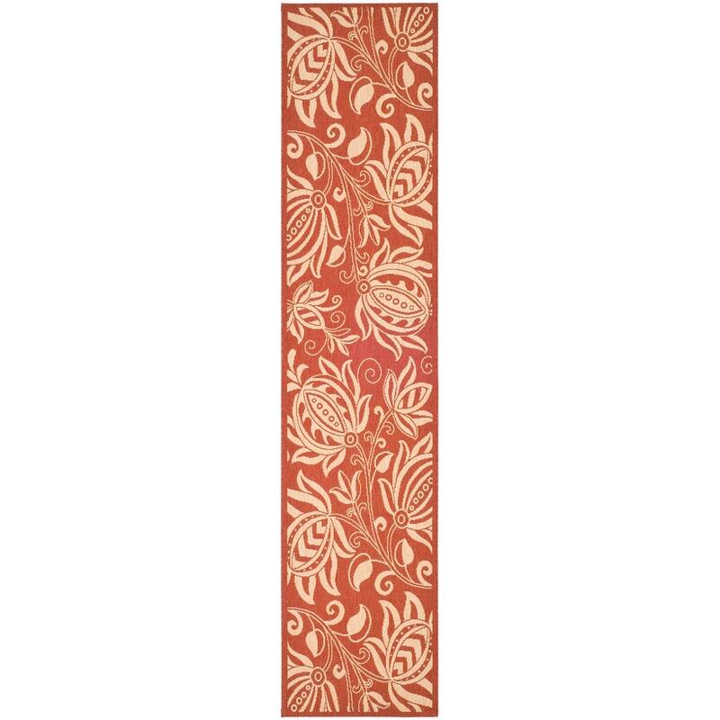 SAFAVIEH Courtyard Nasima Indoor/ Outdoor Patio Backyard Rug - 2'3" x 10' Runner - Red/Natural