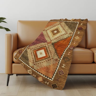 Premium Machine Washable ASB177 Boho Tribal Sherpa Throw Blanket