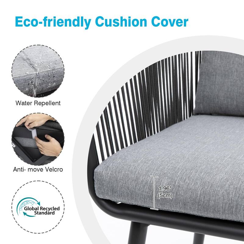 Outdoor Woven Rope Dining Chairs with Armrests (Set of 2)