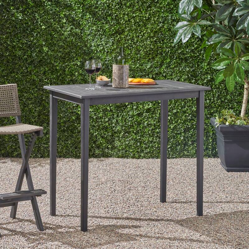 Polaris Outdoor Minimalist Acacia Wood Bar Table by Christopher Knight Home - 26.00"D x 45.00"W x 41.00"H - Dark Gray