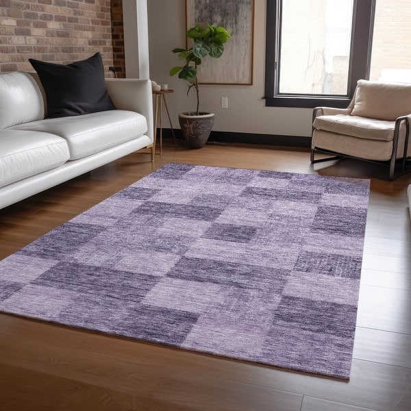 slide 2 of 9, Machine Washable Indoor/ Outdoor Checker Chantille Rug Purple - 10' x 14'