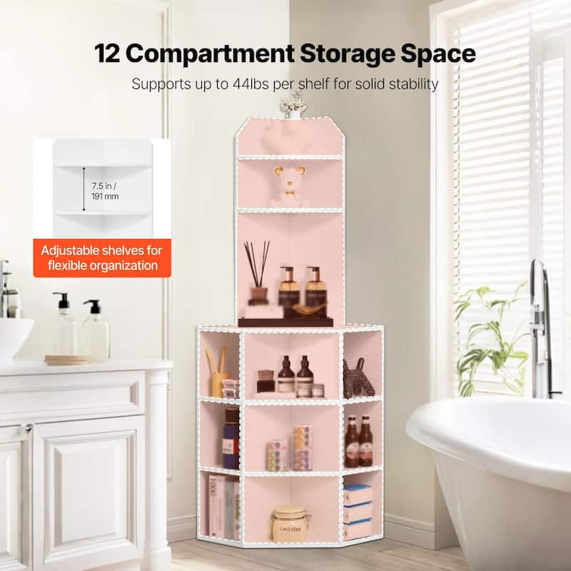 Modern 12-Shelf Corner Cabinet with Charging Station and Adjustable Storage for Bedroom or Study - 28.1"L x 21.3"W x 64.3"H