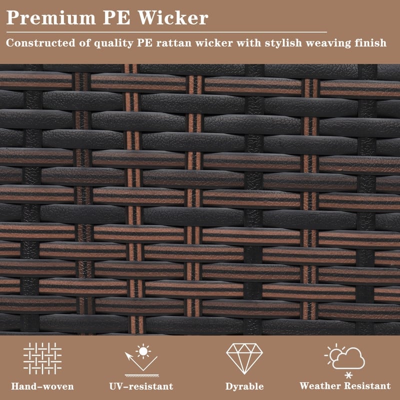 Patio Garden Brown PE Rattan Wicker Storage Bench with Cushion