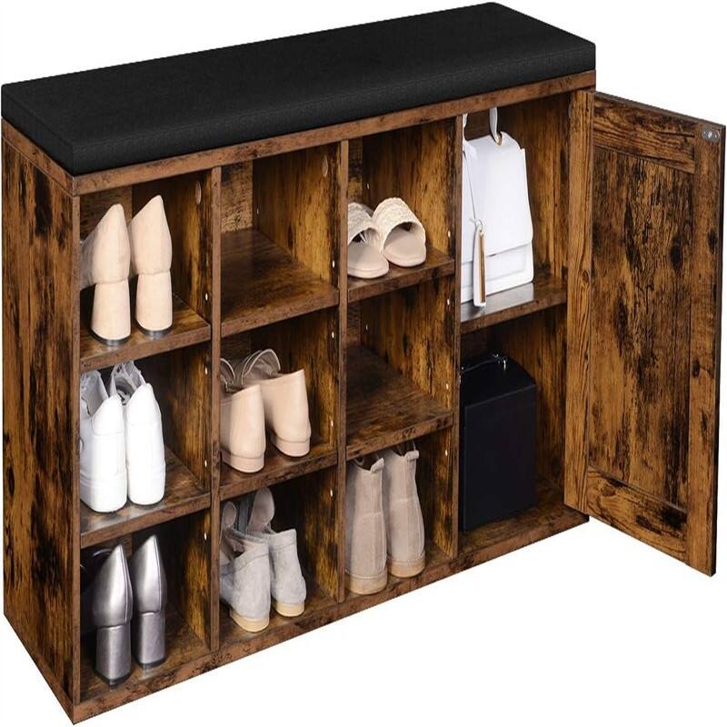 Storage Bench with Cupboard and 9 Open Compartments - 11.8"D x 43.3"W x 18.9"H
