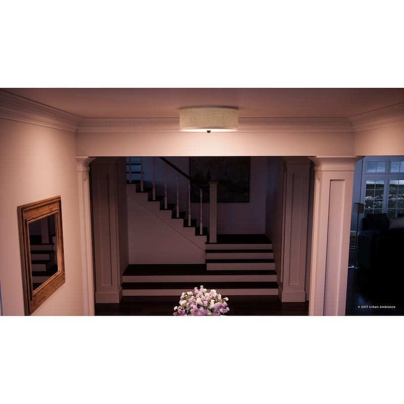 Luxury Craftsman Flush Mount Ceiling Light, 6.5"H x 17"W, with Asian Style, Natural Materials, Black Silk Finish