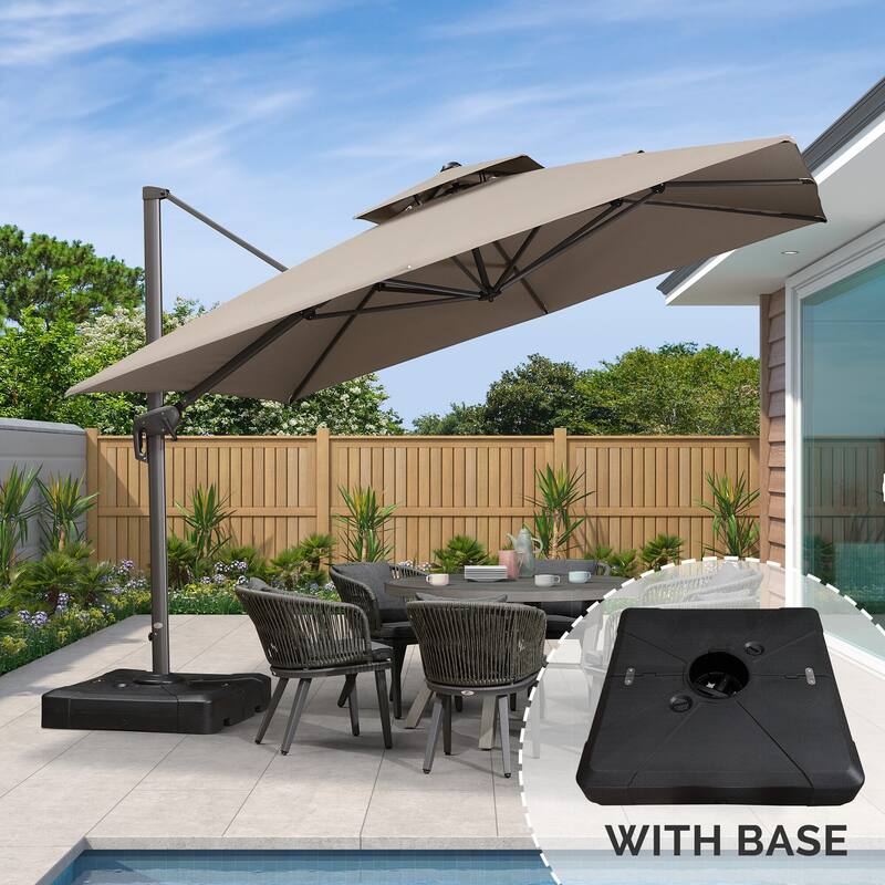 PURPLE LEAF Luxurious Design Square Patio Cantilever Umbrellas with Base UV50+ Fade Resistant - 11ft-Taupe NEW