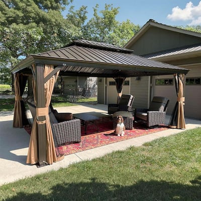 PURPLE LEAF Outdoor Gazebo Aluminum Frame Galvanized Steel Hardtop Gazebo