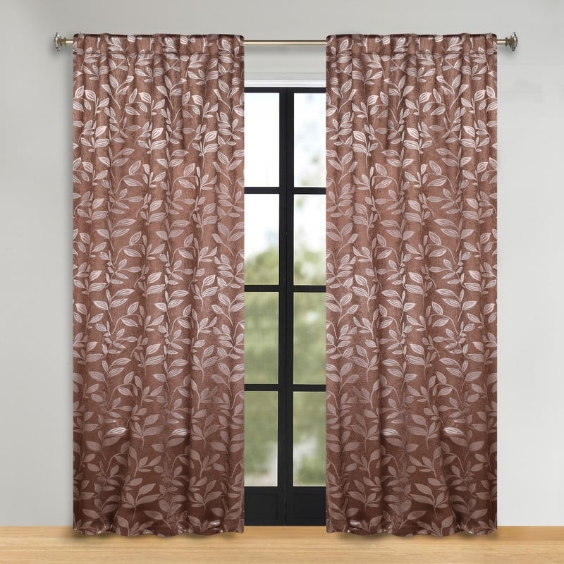 Superior Leaves Machine Washable Room Darkening Curtains with Back Tabs, Set of 2