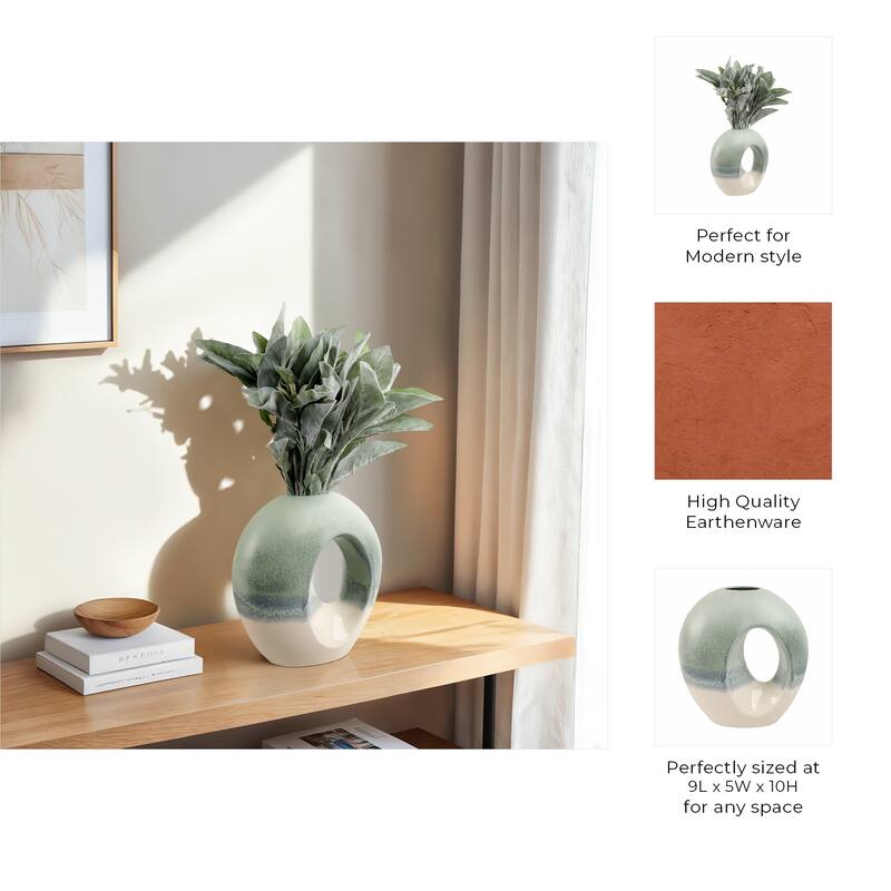 Earthenware Decorative Vase Modern Open Center Handmade Organic Shape