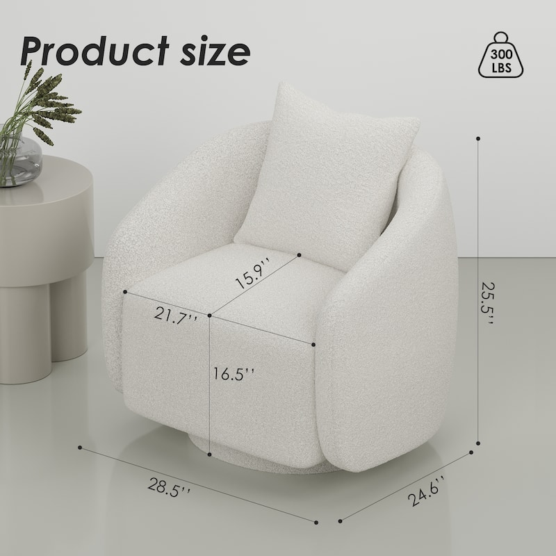 Swivel Accent Chair, Barrel Armchair with Back Pillow & Wood Frame for Living Room, Bedroom, Office