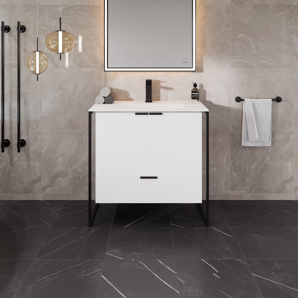 Eviva Onyx Wall Mount Bath Vanity with Solid Surface Top
