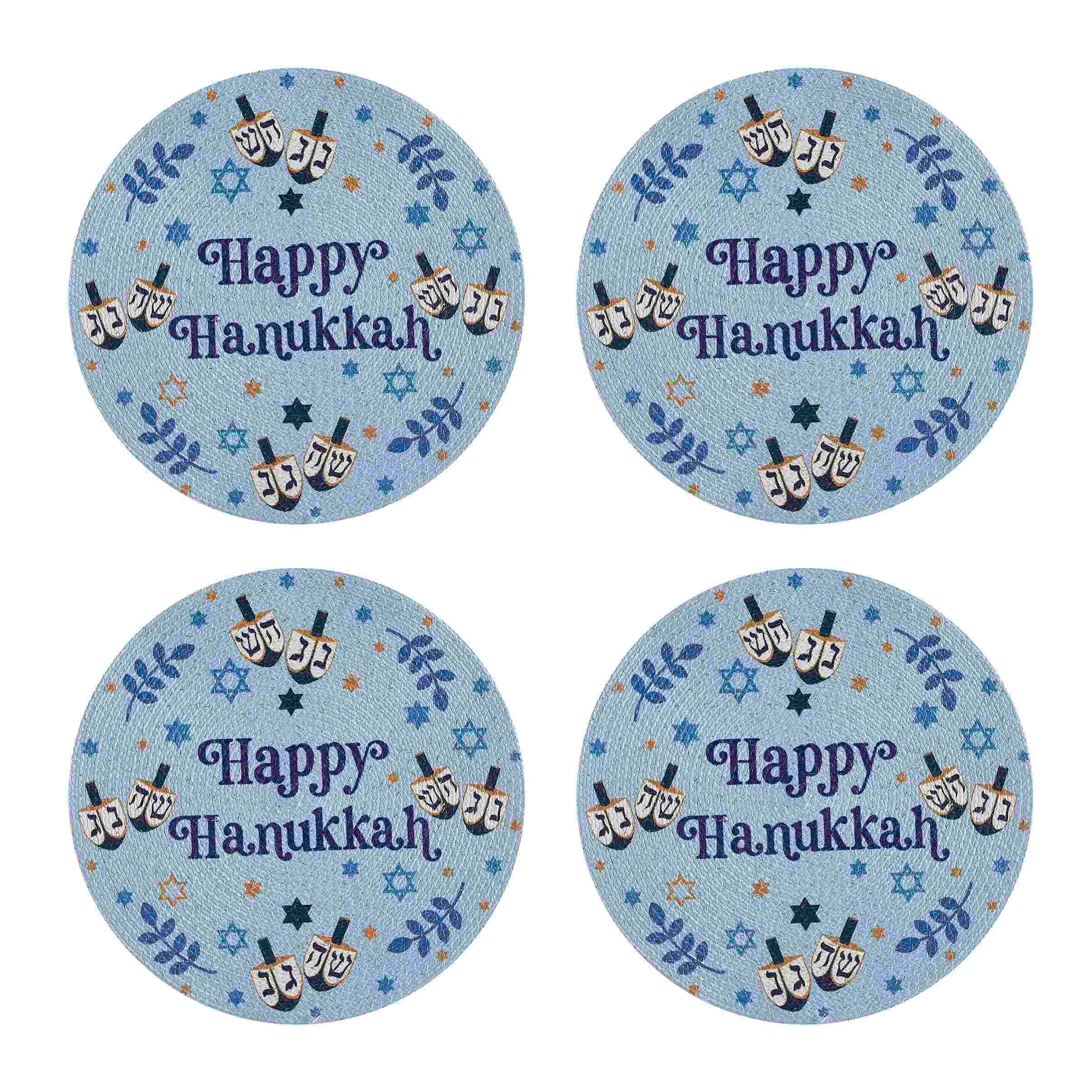 Avanti Happy Hanukkah Set of 4 Round Placemats - 13x19