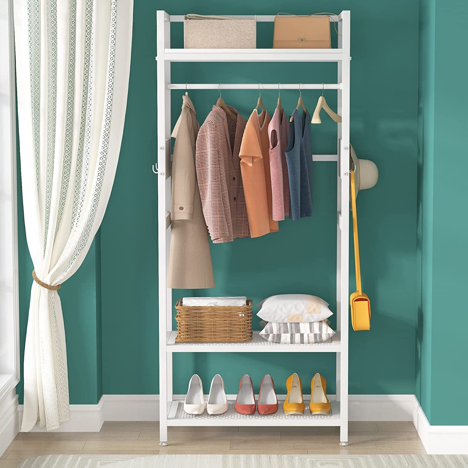 Industrial Small Clothes rack with shelves freestanding closet
