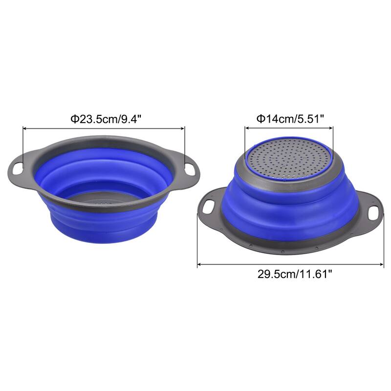 Collapsible Colander Round Foldable Strainer - Blue Dia Sizes 9.4in - 23.5cm x 14cm x 9.5cm