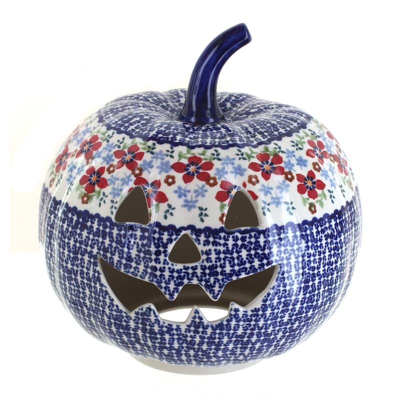 Blue Rose Polish Pottery L022-Manufaktura Large Pumpkin - Red Poppy