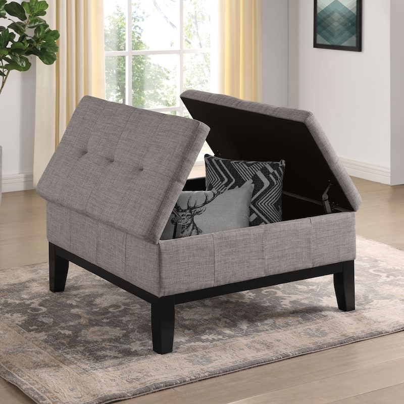 Atkinson Transitional Linen Split-top Storage Cocktail Ottoman by Furniture of America