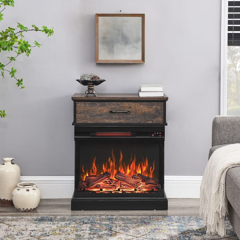 25 Inch Stand Side Table With 3-Sided Glass Electric Fireplace