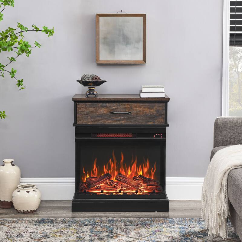 Multi-Functional 25-Inch Side Table with 3-Sided Electric Fireplace, Remote, Timer, and Adjustable Flame Colors