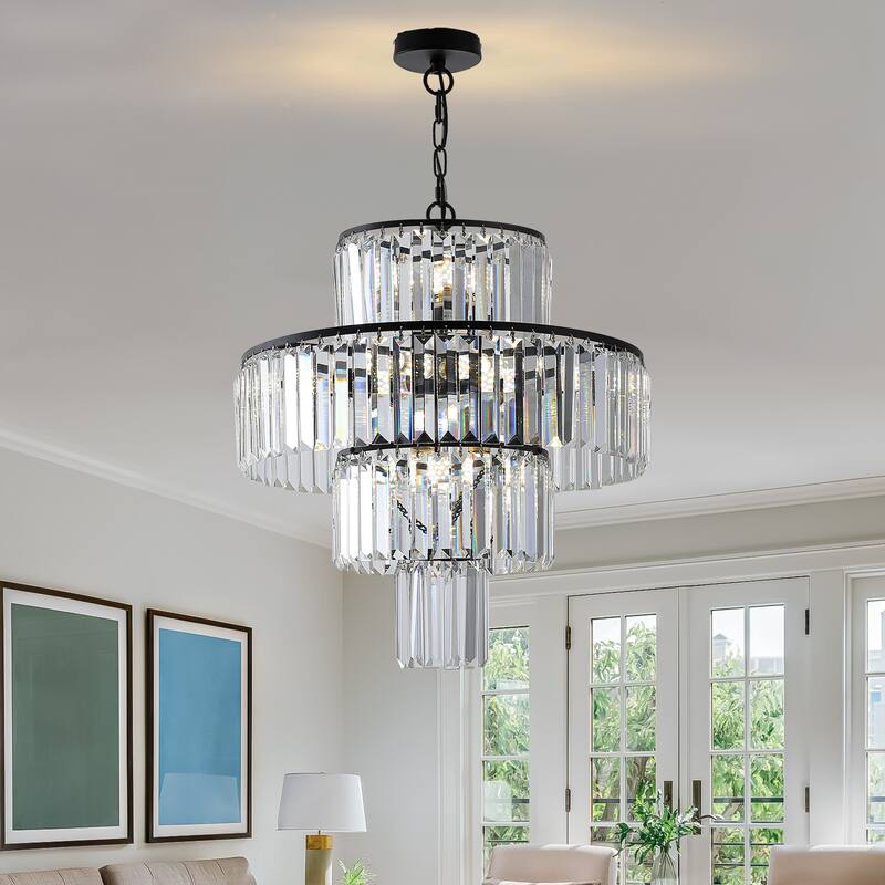Exquisite Ceiling Lighting Crystal Chandeliers for Bedroom Foyer, Black Chandelier Flush Mount Ceiling Light Fixtures - Black