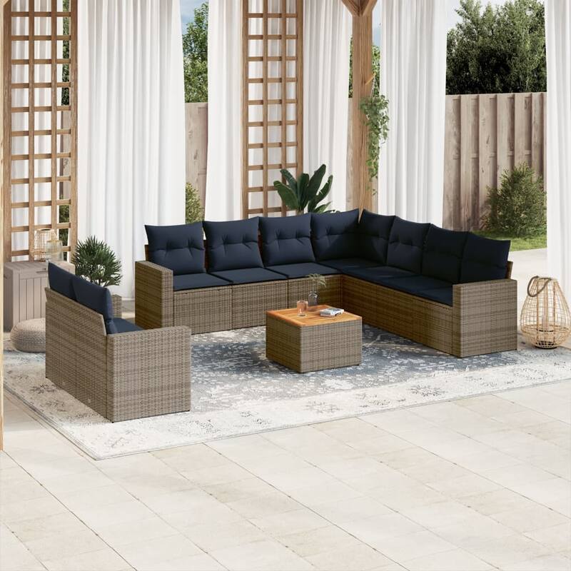 vidaXL Patio Sofa Set with Cushions Outdoor Furniture 10 Piece Poly Rattan - 25.8x 24.4x 27.2 - Grey