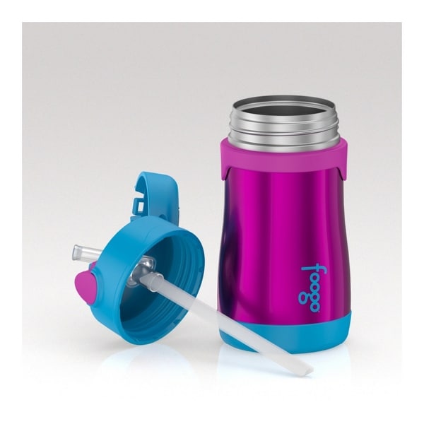Thermos Foogo Vacuum Insulated Stainless Steel Straw Bottle 10 oz, Blue//Yellow