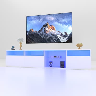 White 83" TV Console with RGB Lights & Storage for TVs Up to 70"